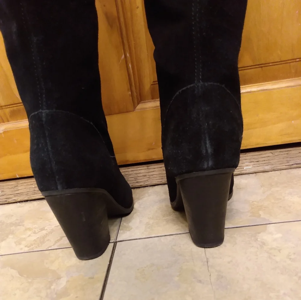 Michael Shannon Abbie Knee High Boots Womens Size 6 Black Suede Leather Zip
